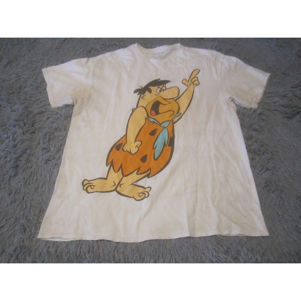 Fred Flintstone Shirt Mens Large White Hanna-Barbera Graphic Tee Cartoon TV Show